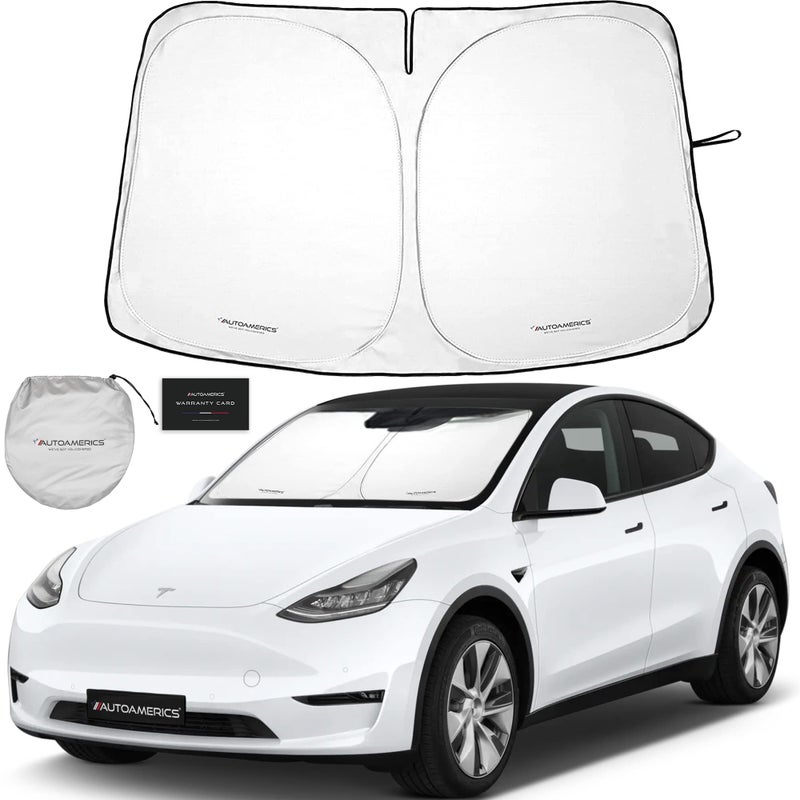 Autoamerics 1-Piece Tesla Model Y Sunshade & Tesla Model 3 Sunshade - Special Design for Model Y & 3 Windshield - Foldable Lightweight M3 Sun Shield - 2023 Tesla Model Y/3 Accessories - Image 1